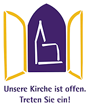 Logo: Unsere Kirche ist offen. Treten Sie ein!